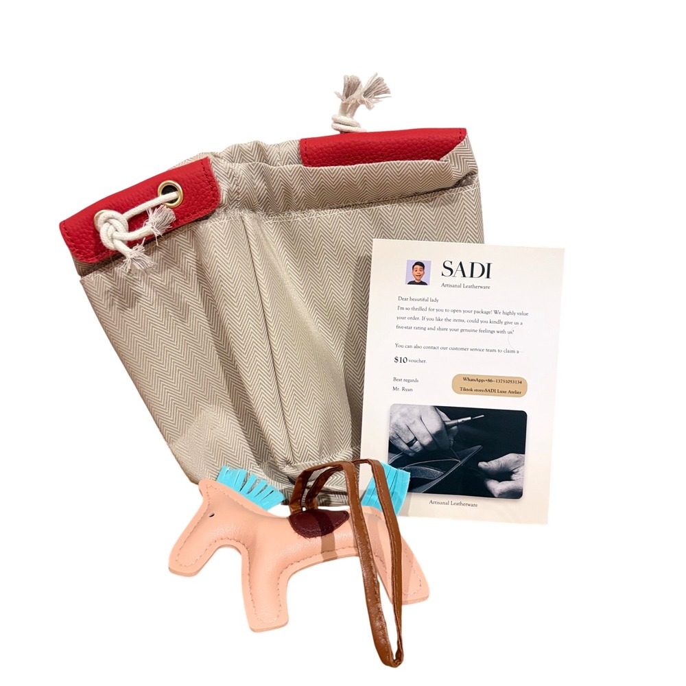 SADI Artisanal Leatherware Red Pebbled Leather Bucket Bag Tote with Scarf Charm - Picture 6 of 6